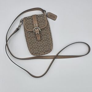 COACH Brown Tan Mini Signature C Logo Tech Cell Phone Camera Pouch